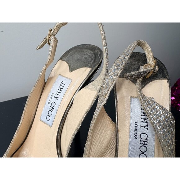 $695.00 Jimmy Choo Silver & Gold Sandals / Heels 6.5 e36.5 - Picture 11 of 12